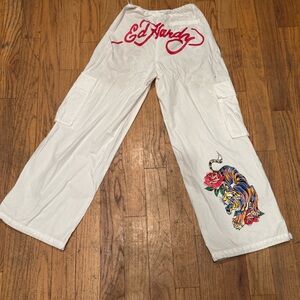 Ed Hardy White Pants with Colorful Tattoo Print